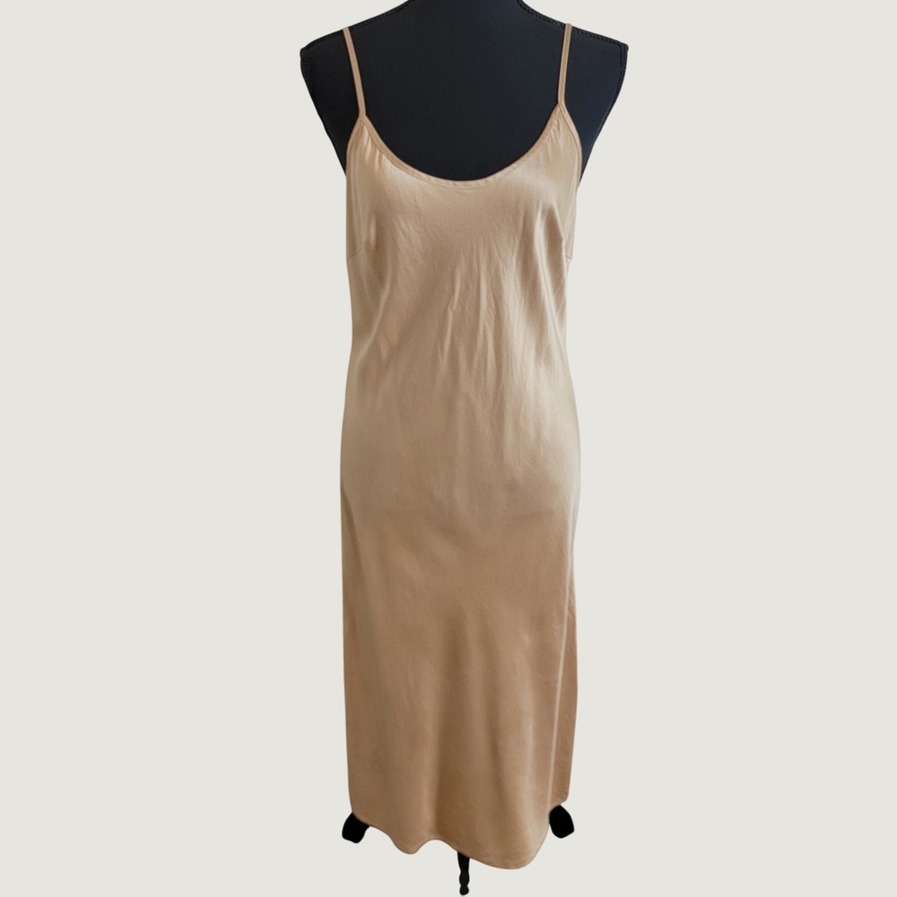 Lilysilk Minimalist 100% Mulberry Silk Chemise Medium Slip Dress Midi Tan Gold